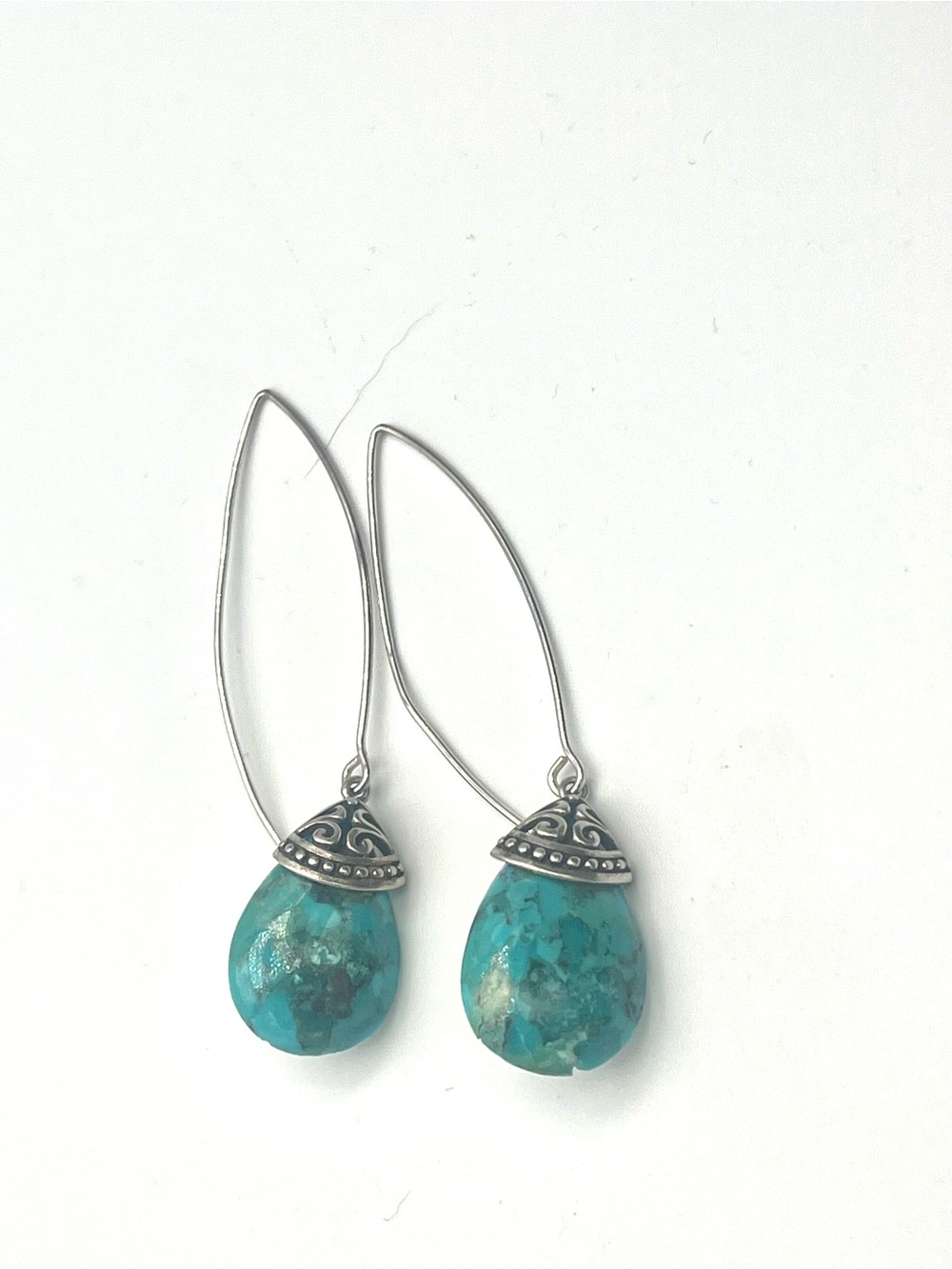 Felicia Designs Natural Turquoise Teardrop Sterling Silver Dangle Drop Earrings